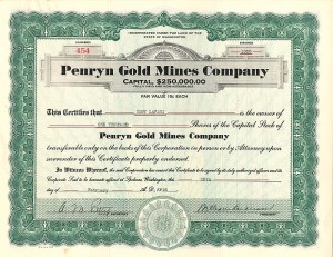 Penryn Gold Mines Co. - Stock Certificate